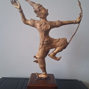 Gold Dancing Figurine on Wooden Base